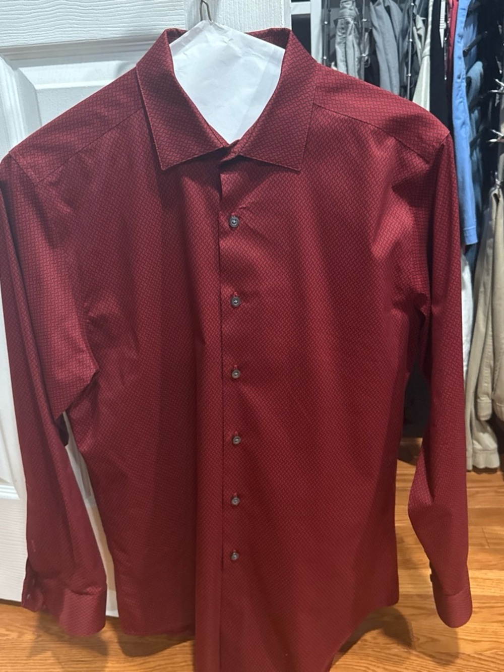 Alfani Men's Burgundy Micro-Pattern Dress Shirt